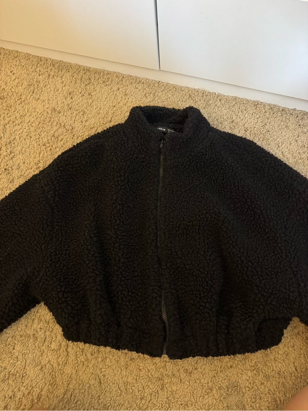 SHEIN Black Teddy Sherpa Zip-Up Jacket for Women